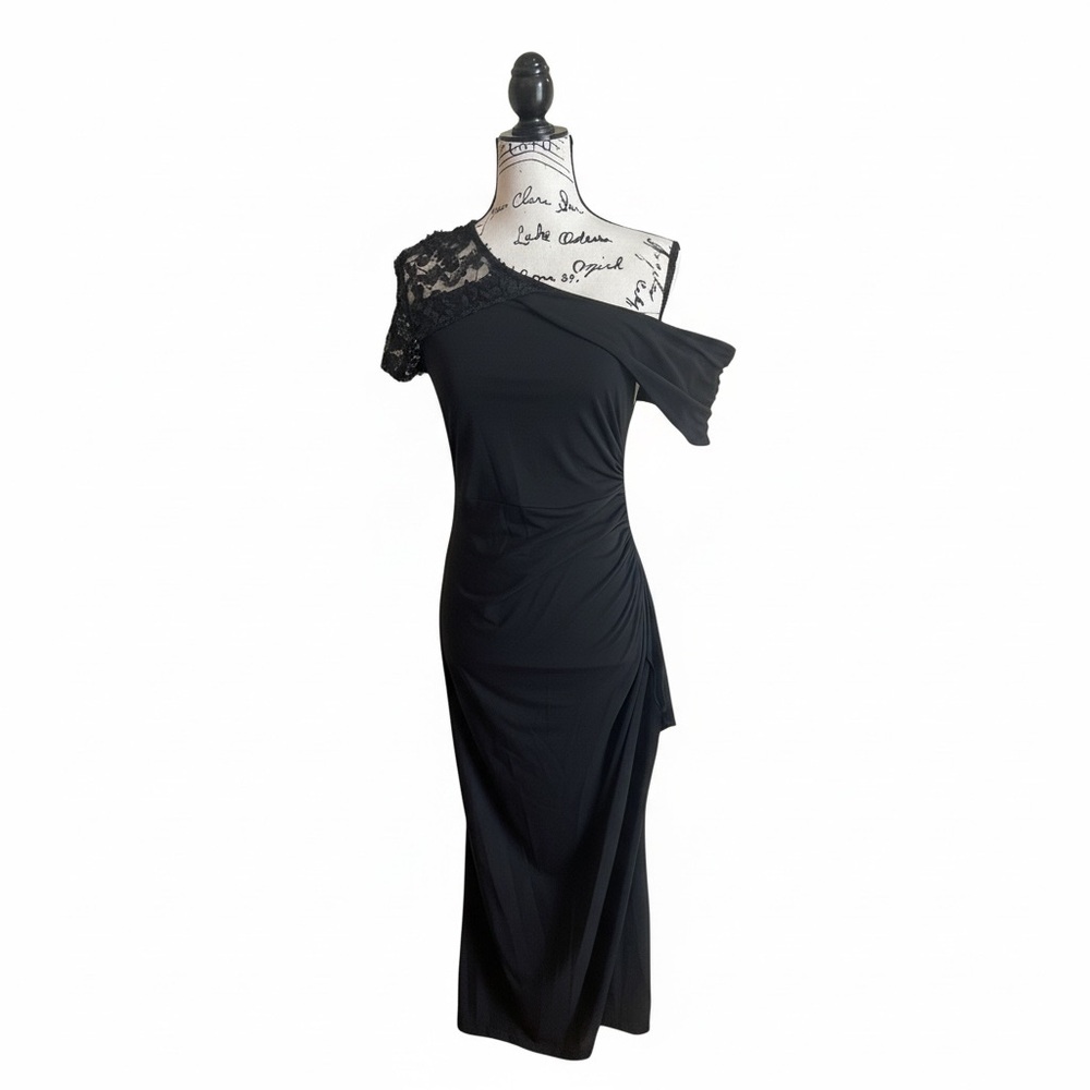 Varley Black One-Shoulder Dress with Lace